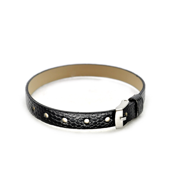 Bracelet imitation leather (1 unit) 8 mm width. - Black